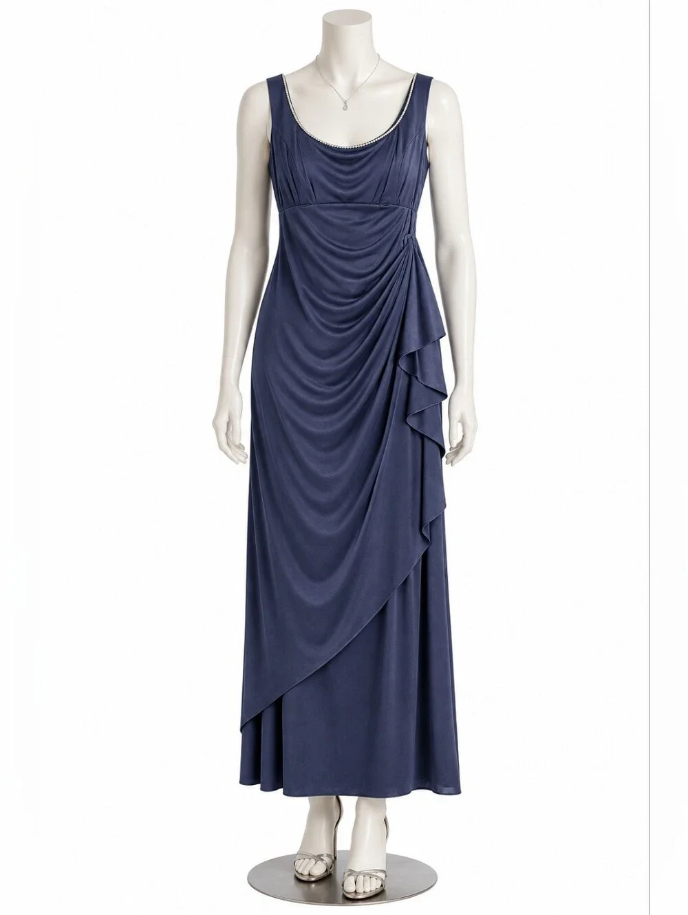 Alex Evenings Navy Draped Sleeveless Maxi Dress